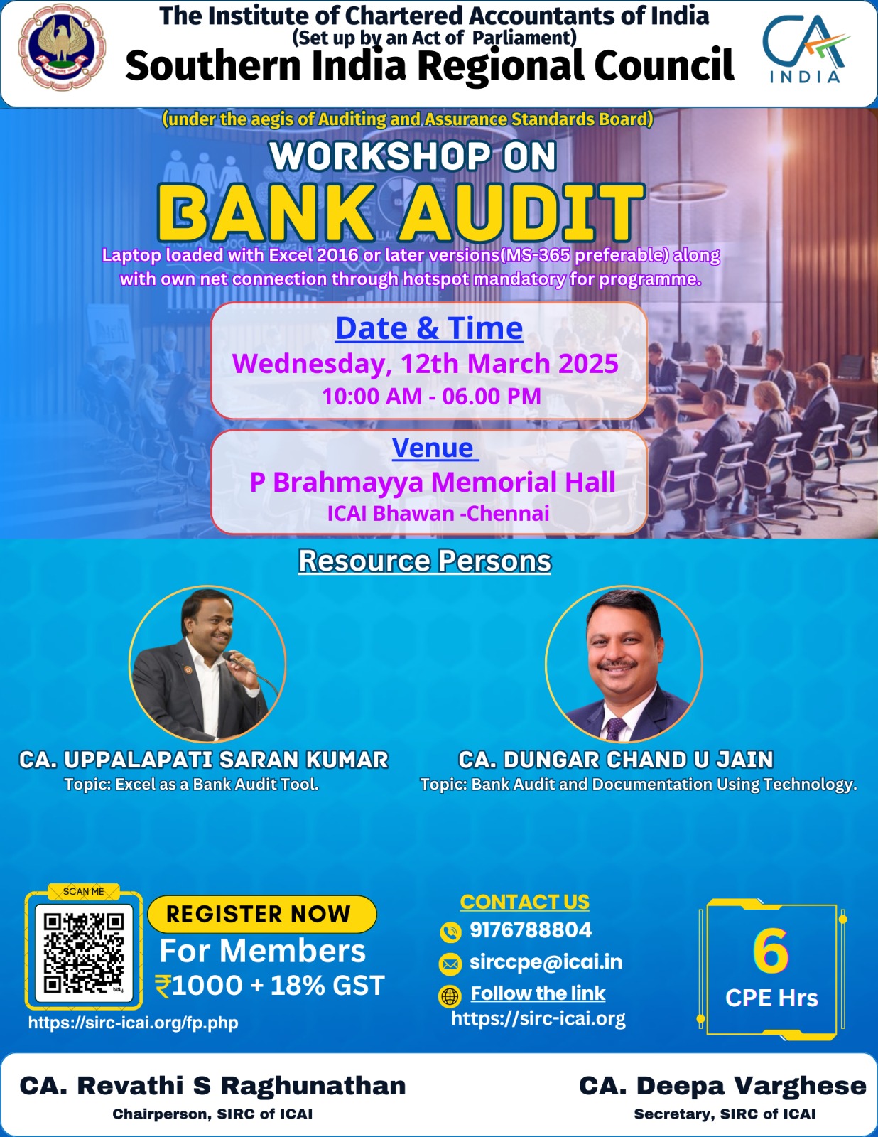 Bank Audit Series: 4- Workshop on Bank  Audits: Challenges & Regulations @ ICAI Bhawan, Nungambakkam